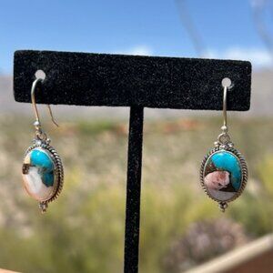 925 SILVER Multi Color Agate Stone Oval EARRINGS